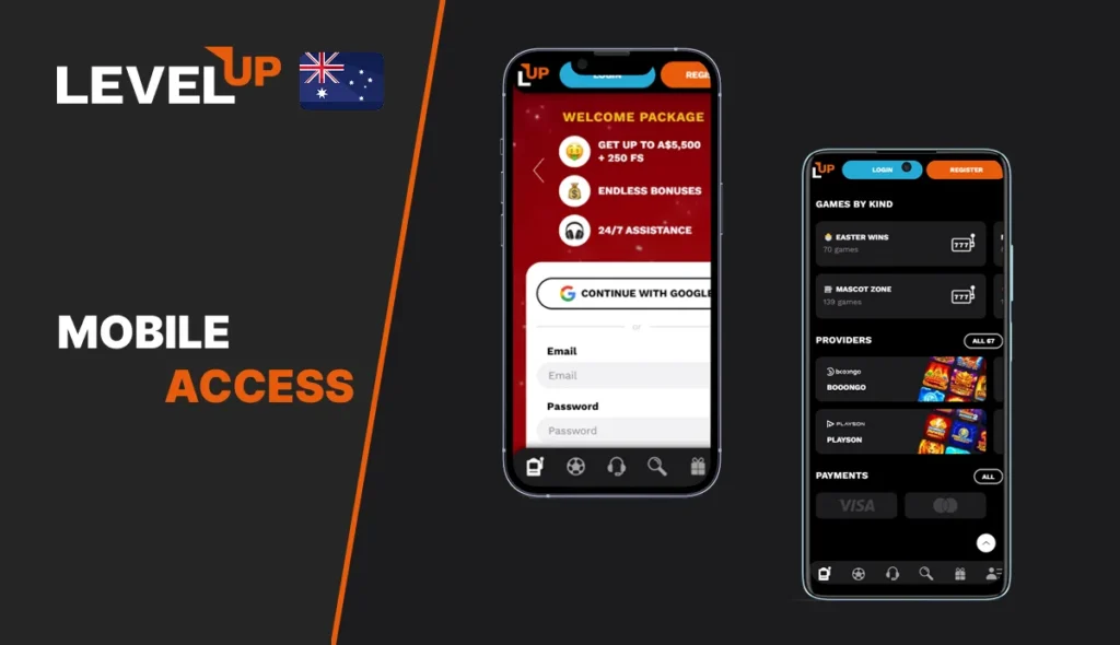 Level Up Casino mobile access from Android and iOS